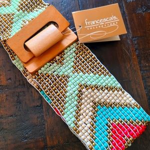 Beautiful Elastic Beaded Belt with Wooden Closure